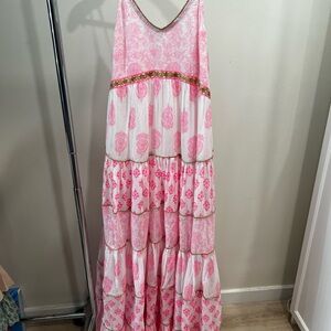 Elegant Pink and White Maxi Dress